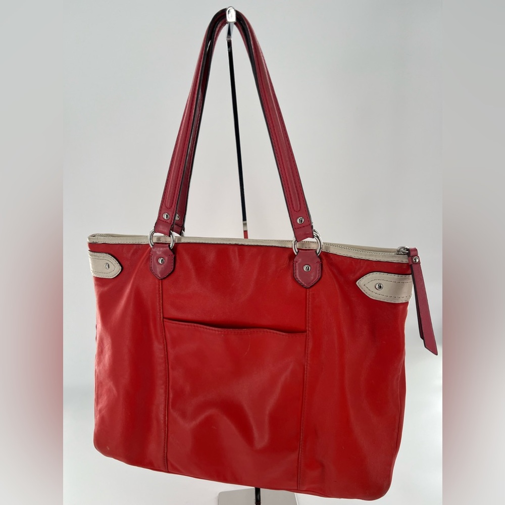 Coach Smooth Leather Orange Coral Tote Shoulder Bag